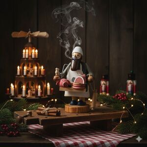 KWO Erzgebirgische Volskunst Germany Incense Smoker Wooden Butcher Meat Salesman